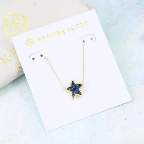 NWOT Kendra Scott Jae Star Blue Drusy Gold Pendant Necklace - Picture 6 of 16